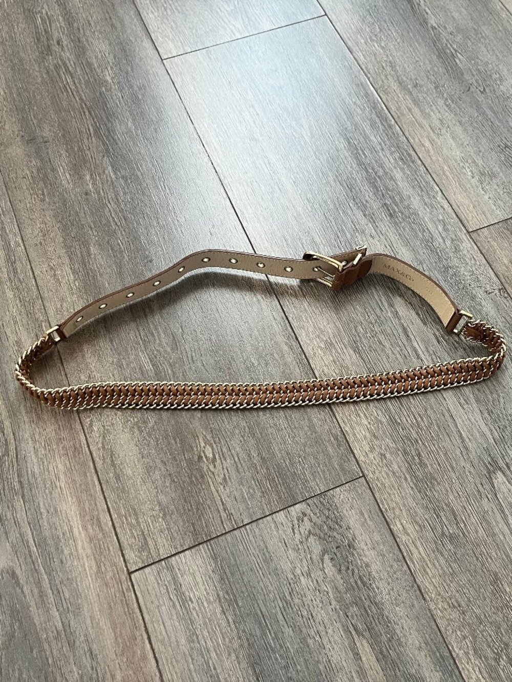 MAX&Co. Brown & Gold Braided Chain Belt – One Size